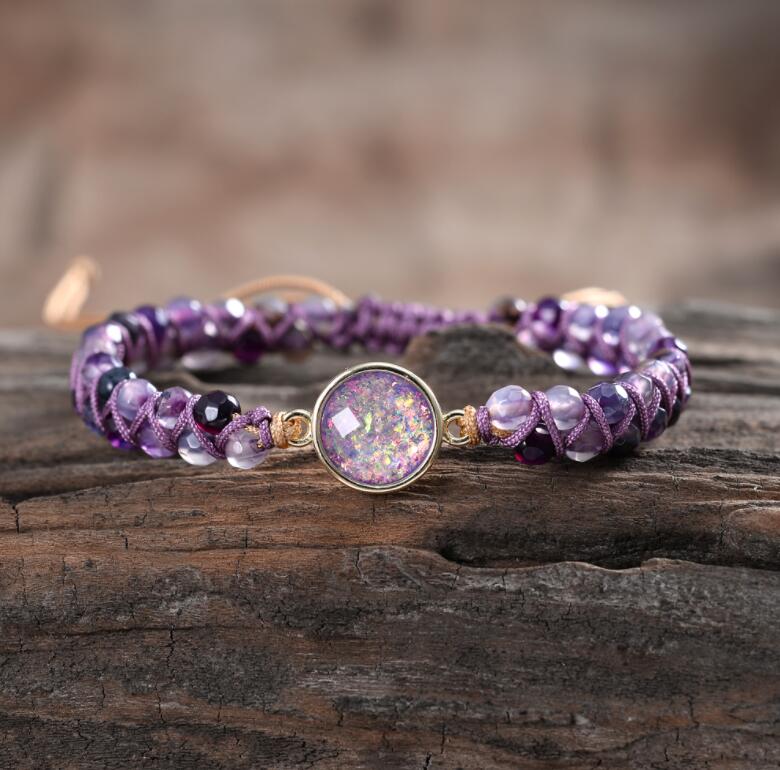 Healing Natural Amethysts Gemstone Opal Yoga Friendship Bracelet