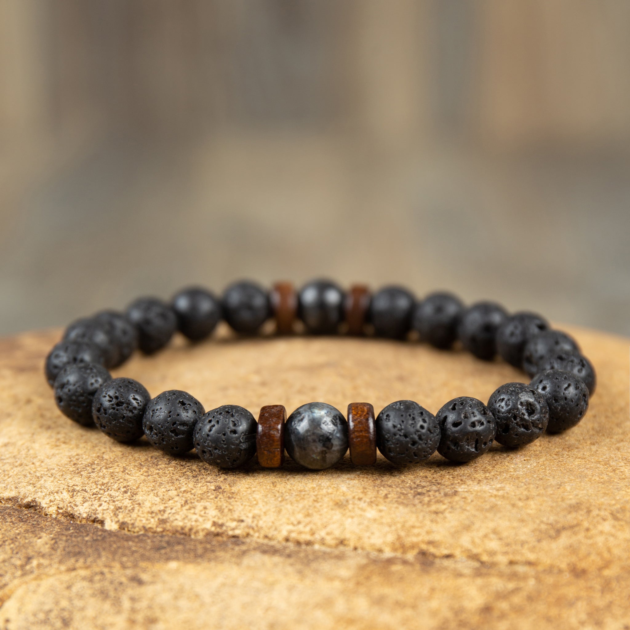 Natural Mens Lava Stone Grounding Bracelet