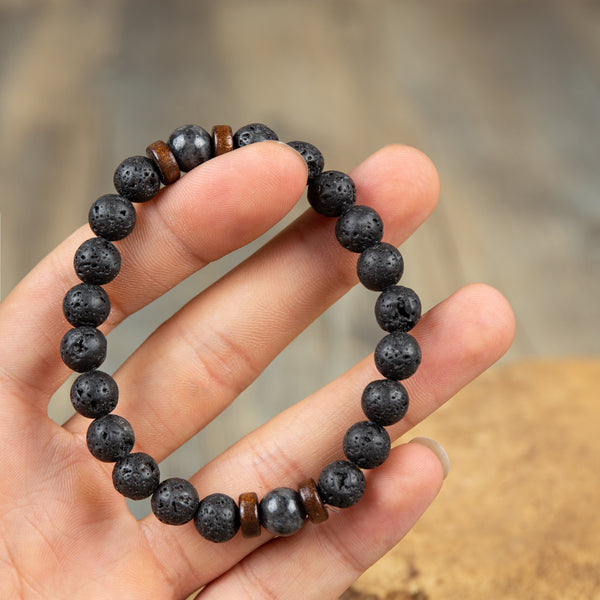 Natural Mens Lava Stone Grounding Bracelet