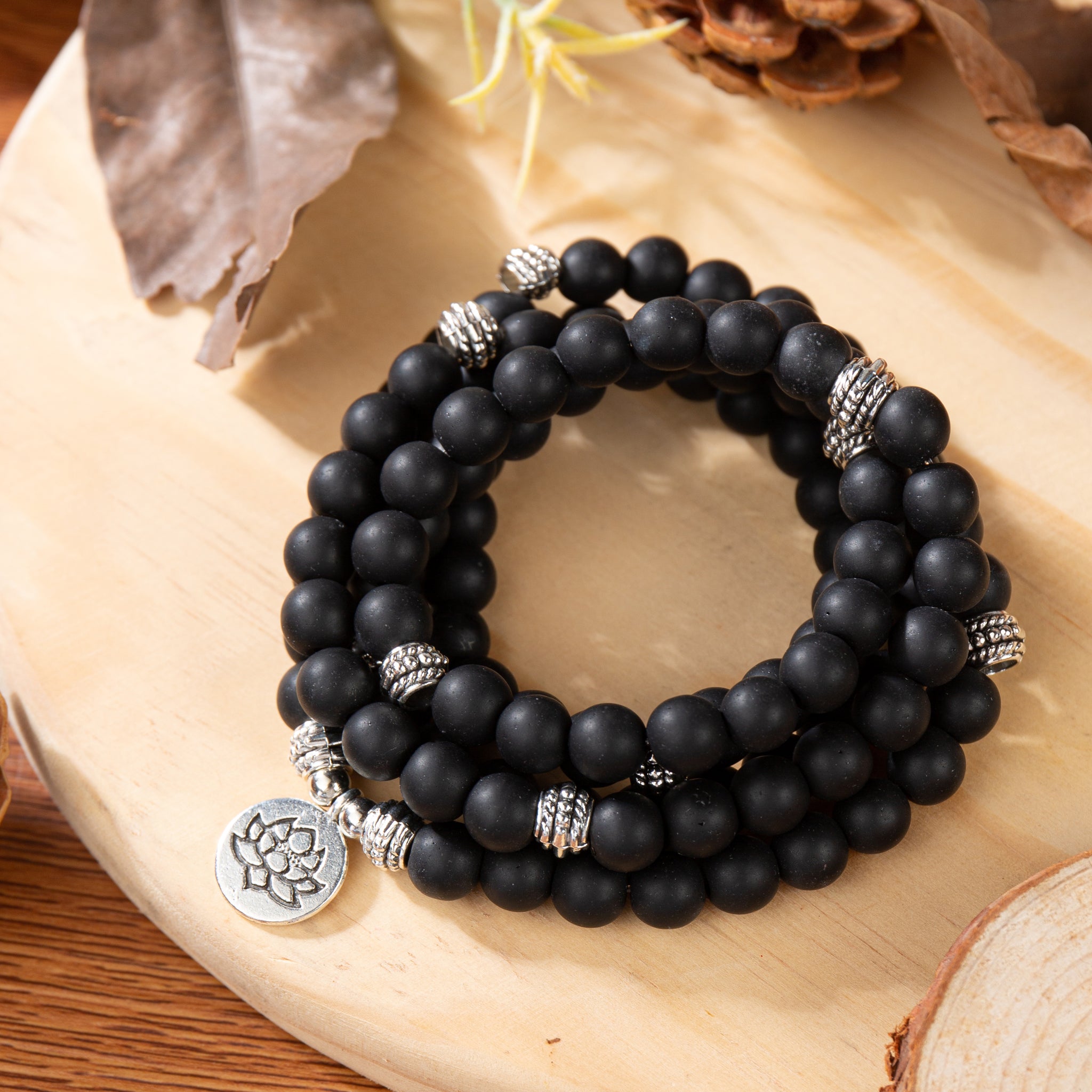 Black Onyx 108 Mala Beads Stone Healing Inspirational Balancing Calm Bracelet