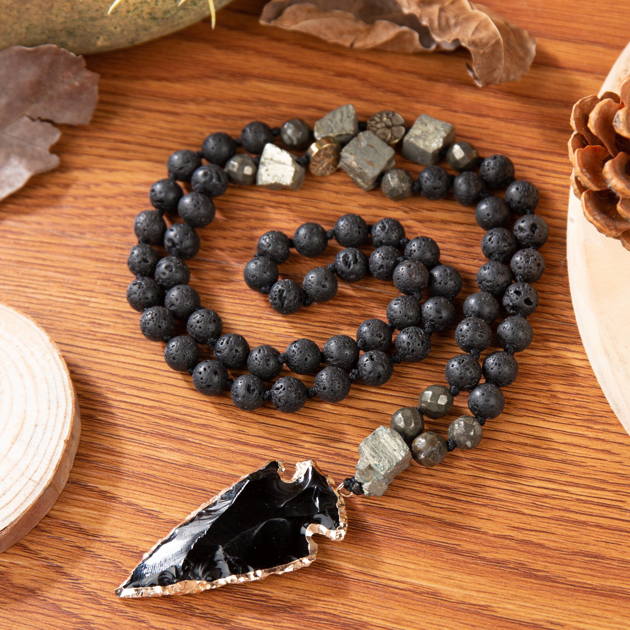 Black Obsidian Volcano Lava Stone Pendant Necklace