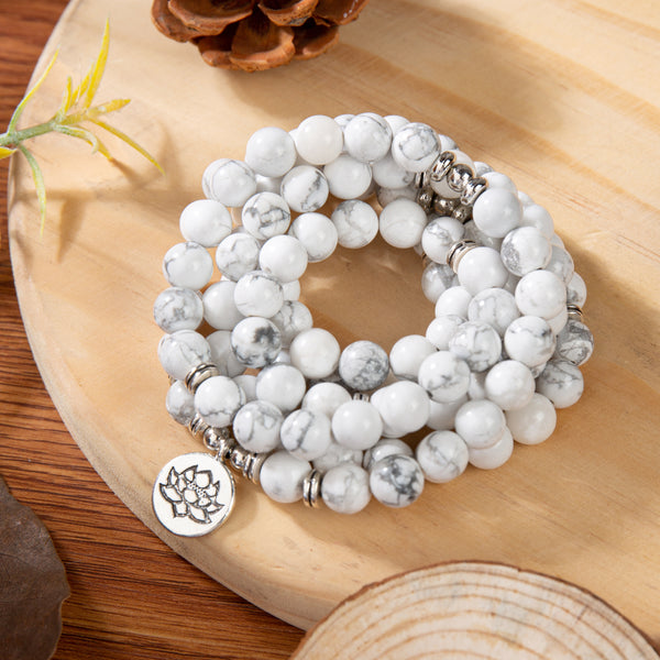 White Howlite Stone 108 Beads Mala Healing Bracelet Balance Meditation Bracelet