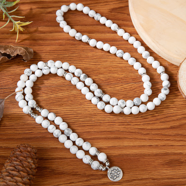 White Howlite Stone 108 Beads Mala Healing Bracelet Balance Meditation Bracelet