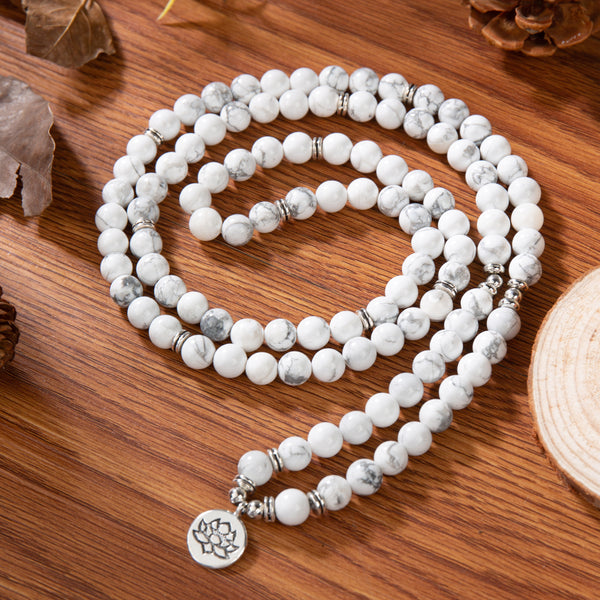 White Howlite Stone 108 Beads Mala Healing Bracelet Balance Meditation Bracelet