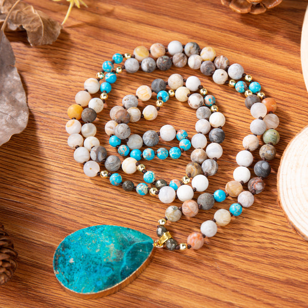 Natural Amazonite Stone Teardrop Healing Balance Meditation Pendant Necklace