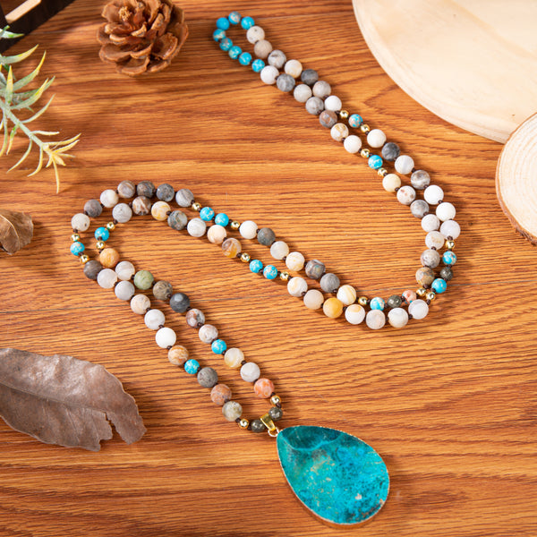 Natural Amazonite Stone Teardrop Healing Balance Meditation Pendant Necklace