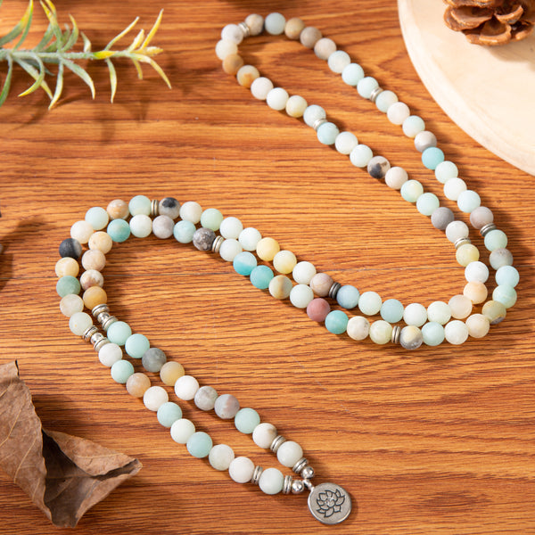 Natural Amazonite Gemstone Healing Bracelet 108 Beads Mala Necklace