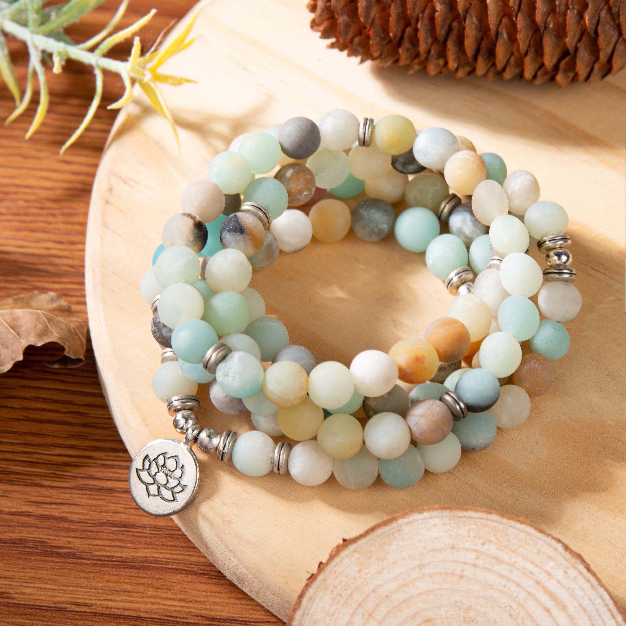 Natural Amazonite Gemstone Healing Bracelet 108 Beads Mala Necklace