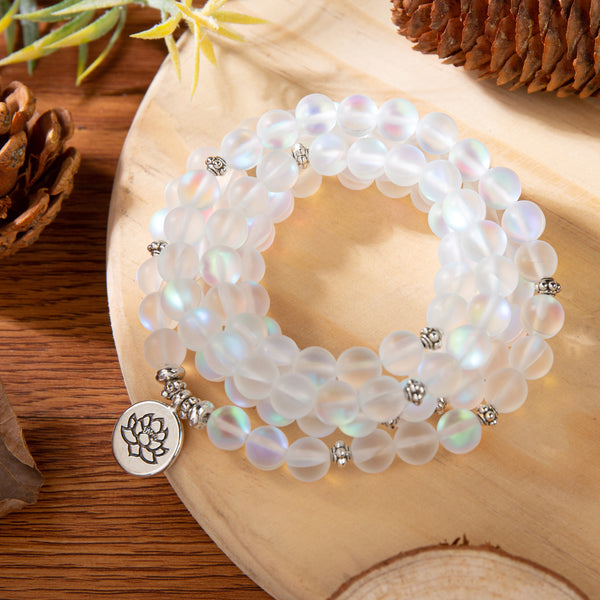 108 Mala Beads Aqua Angel Aura Quartz Mermaid Crystal Healing Stone Bracelet