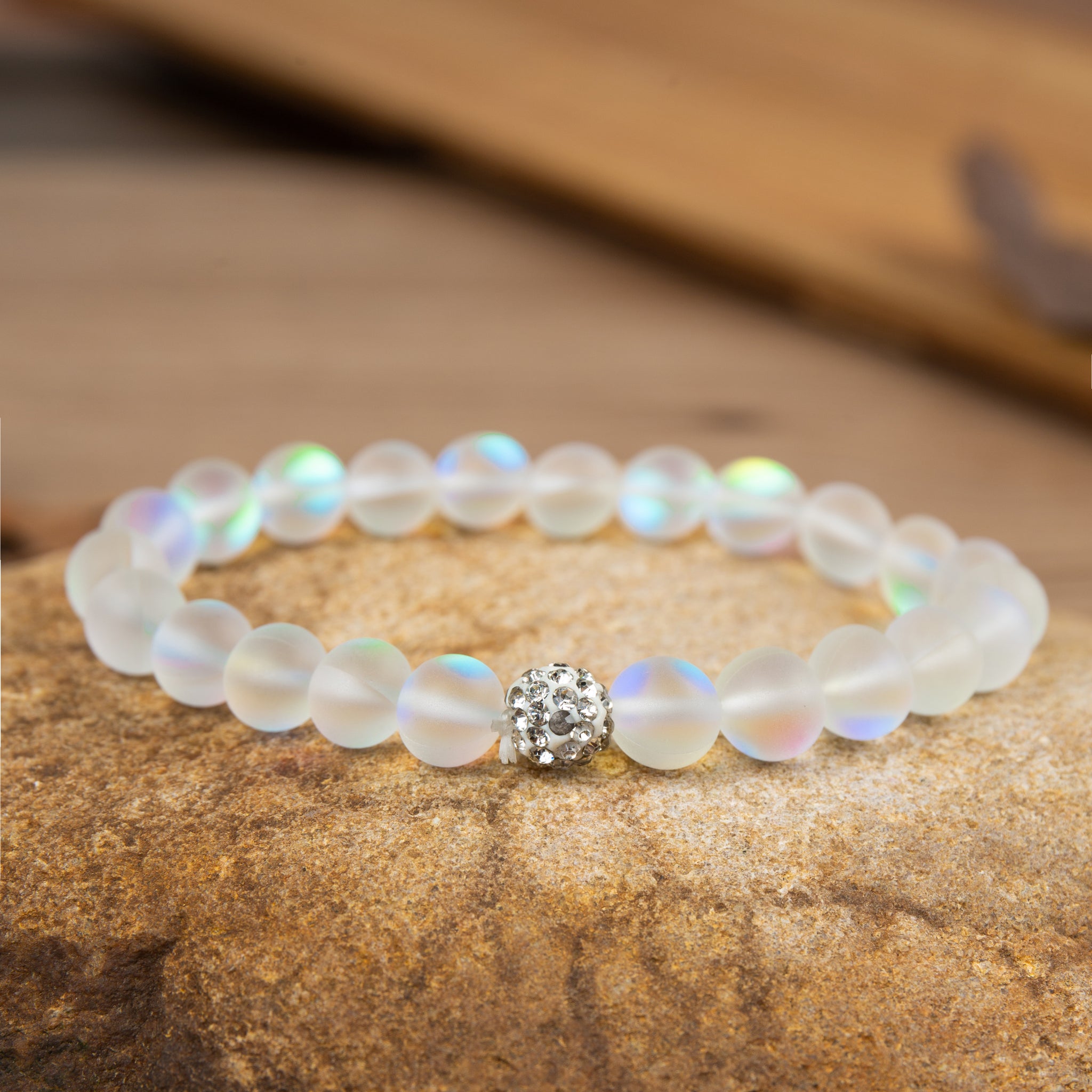 Mermaid Glass 8 mm Frosted Glowing Moonstone Beads Inner Peace Balance Healing Bracelet