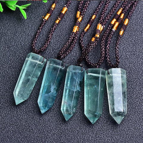 Natural Green Fluorite Points Pendant Necklace