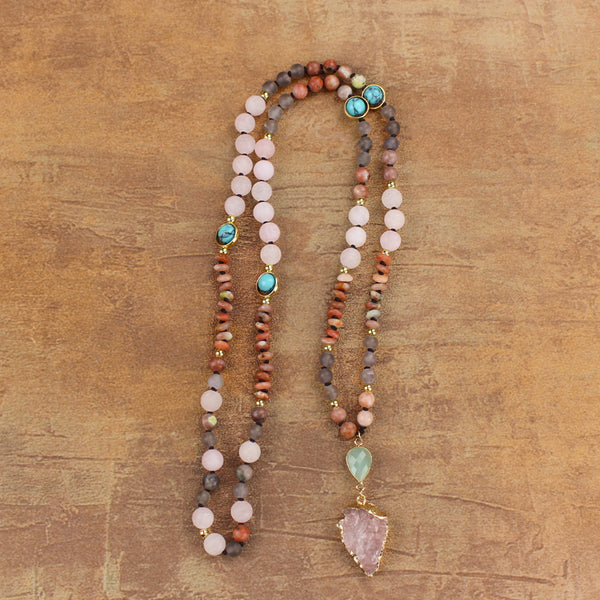 Raw Rose Quartz Mala Necklace Healing Balancing Stone Necklace