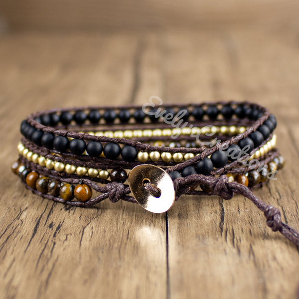 Tiger's Eye Healing Stone Black Onyx Bracelet