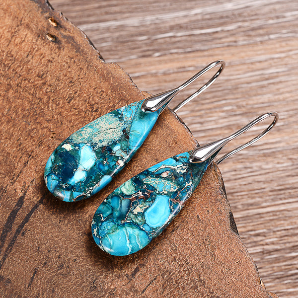 Blue Sea Sediment Jasper Stone Earrings