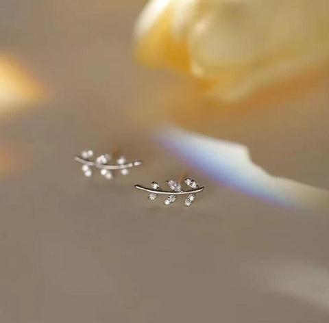 Dainty Sterling Silver Leaf Earrings Minimalist Jewelry