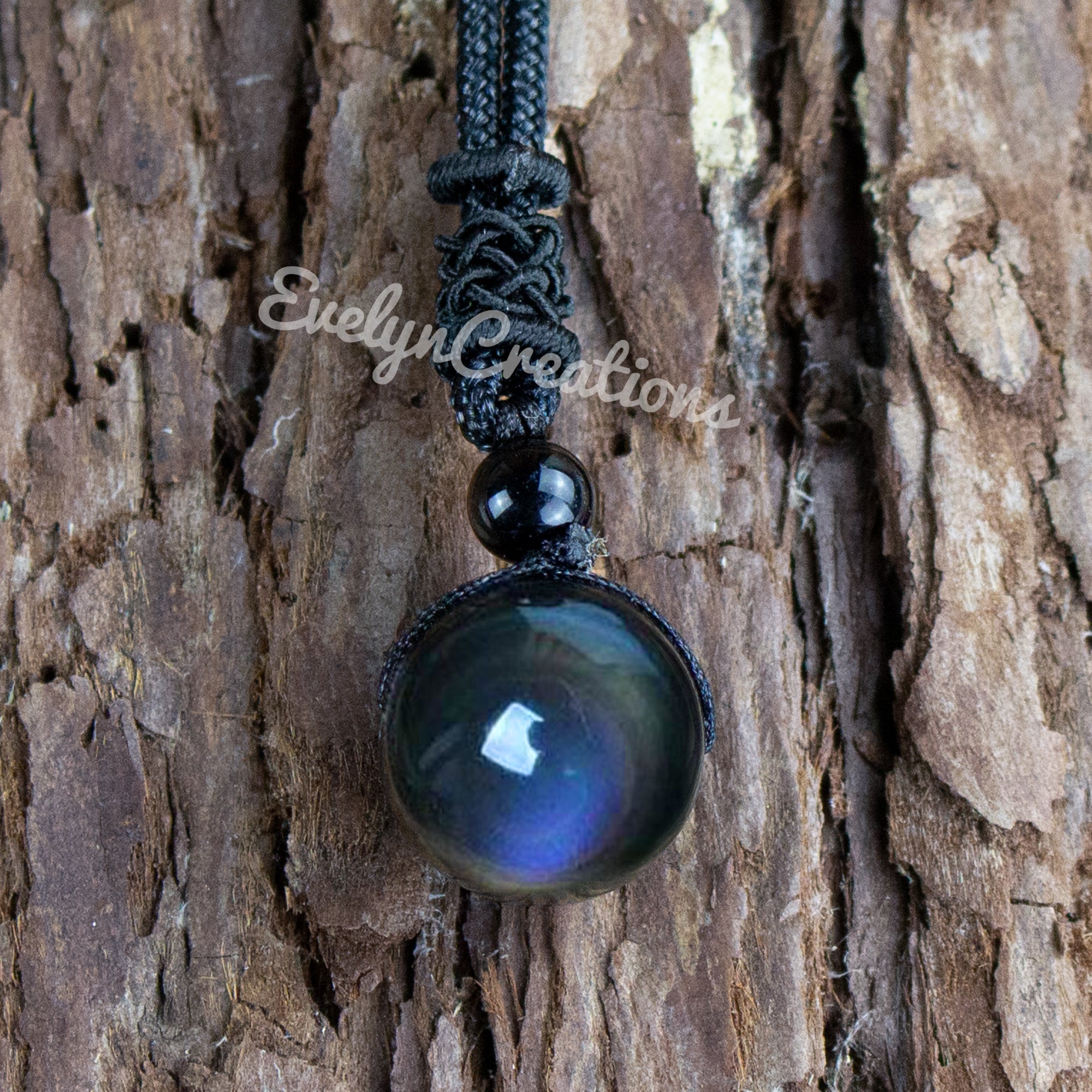 Rainbow Eye Obsidian Healing Natural Stone Good Luck Balancing Meditation Necklace