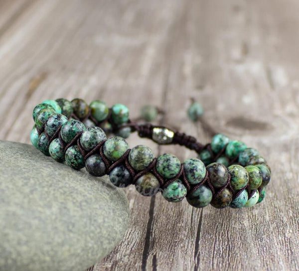 Handmade Natural African Turquoise Stone Braided Bracelet