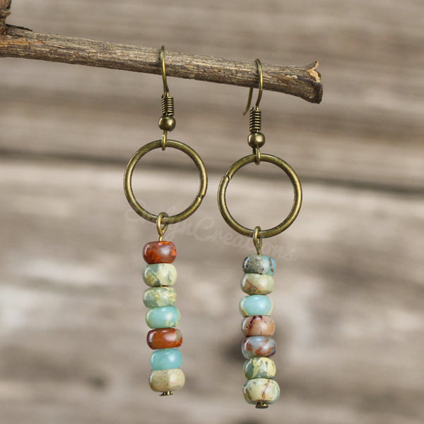 African Opal Jasper Stone Healing Drop Earrings