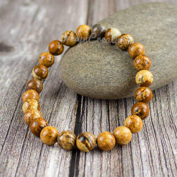 Natural Picture Jasper Stone Beaded Bracelet