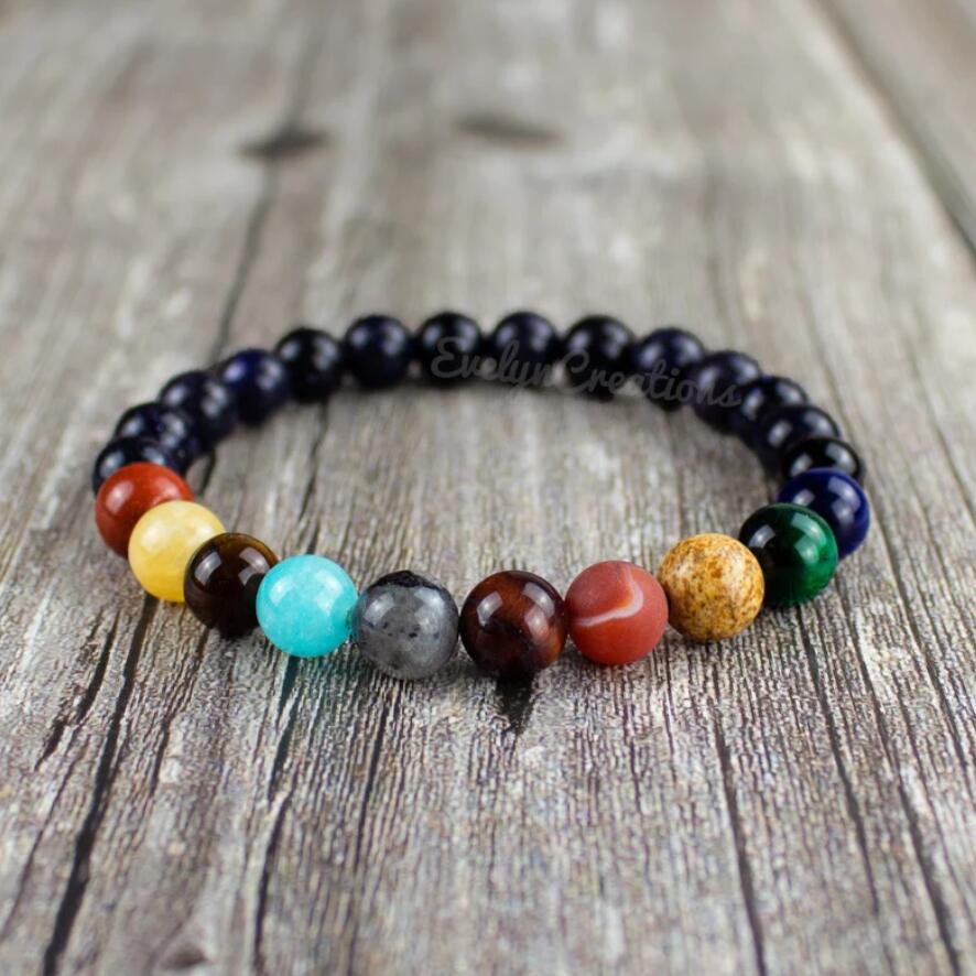 Natural Stone Solar System Universe Galaxy Bead Bracelet