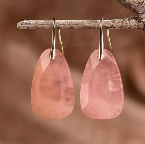 Natural Rose Quartz Stone Healing Crystal Earrings