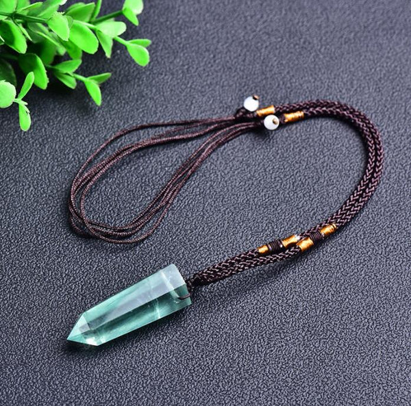 Natural Green Fluorite Points Pendant Necklace