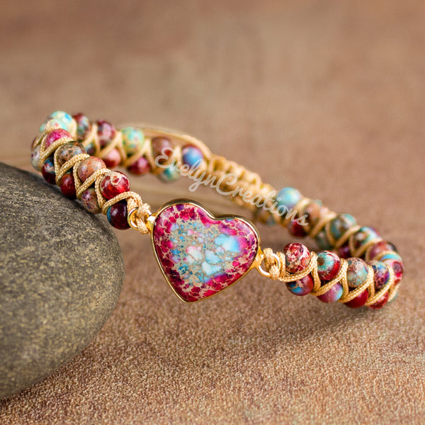 Natural Galaxy Sea Sediment Jasper Stone Healing Passion Heart Shaped Bracelet