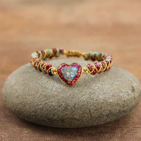 Natural Galaxy Sea Sediment Jasper Stone Healing Passion Heart Shaped Bracelet