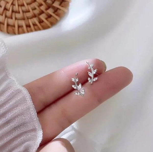 Dainty Sterling Silver Leaf Earrings Minimalist Jewelry