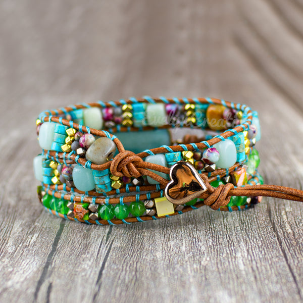 Natural Amazonite Heart Gemstone Bracelet