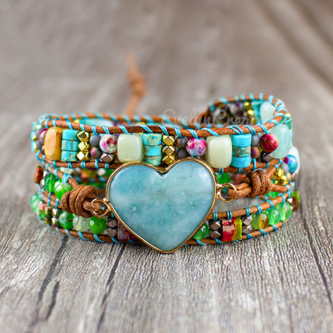 Natural Amazonite Heart Gemstone Bracelet