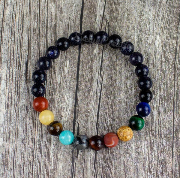 Natural Stone Solar System Universe Galaxy Bead Bracelet