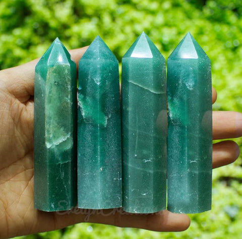 Natural Green Aventurine Tower Healing Crystal Point Wand