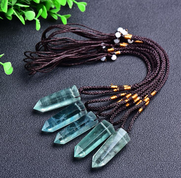 Natural Green Fluorite Points Pendant Necklace