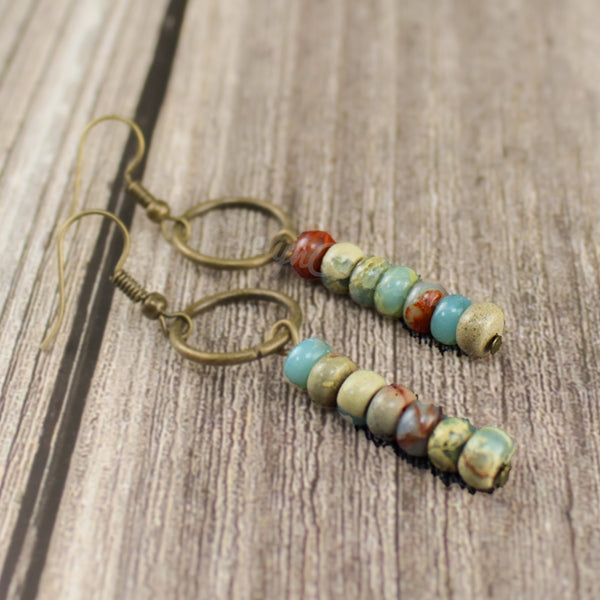 African Opal Jasper Stone Healing Drop Earrings
