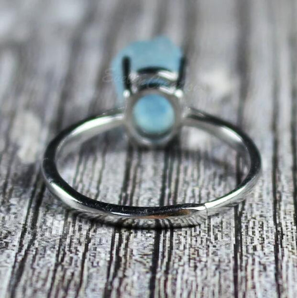 Raw Stone Aquamarine Ring Minimalist Jewelry