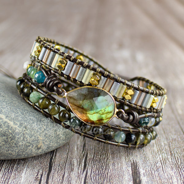 Natural Labradorite Stone Healing Crystal Wrap Bracelet