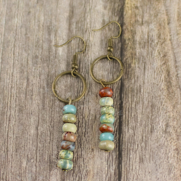 African Opal Jasper Stone Healing Drop Earrings