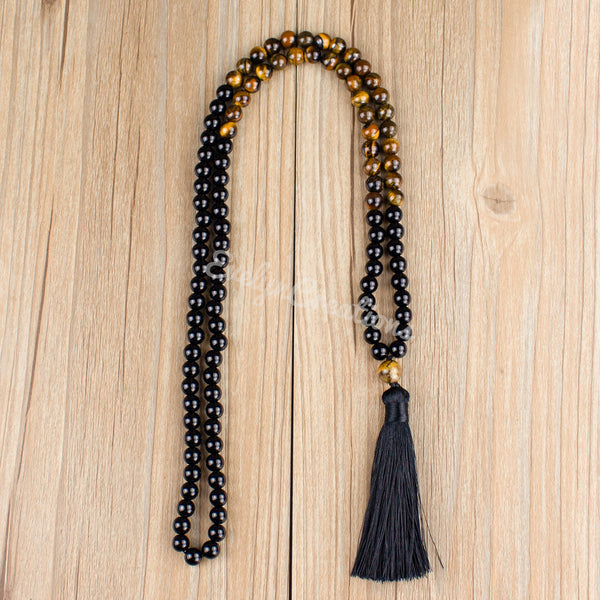 108 Beads Mala Tassel Necklace TIger's Eye Obsidian Bracelet