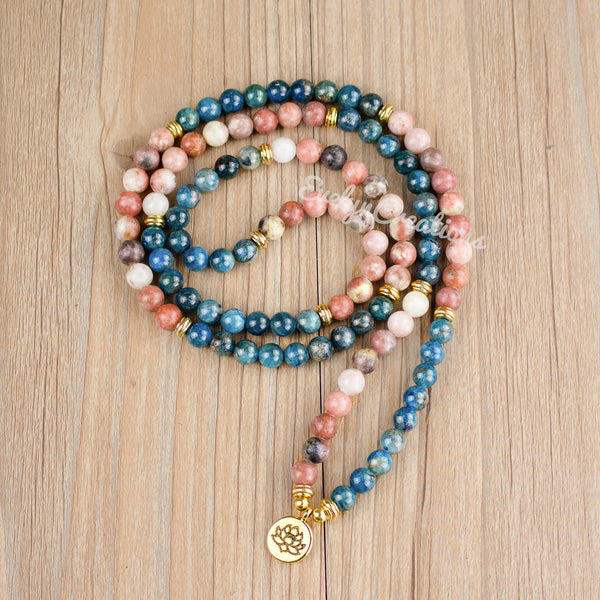 108 Beads Mala Apatite Stone Bracelet Mala Prayer 5 Strands Healing Necklace