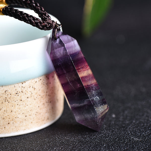 Rainbow Fluorite Pendant Necklace-Natural Gemstone Healing Balance Necklace