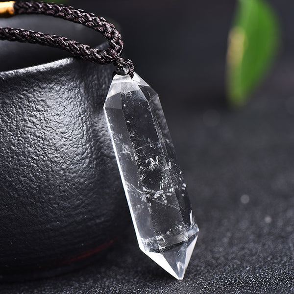 Raw Clear Quartz Pendant Necklace-Natural Stone Healing Balancing Necklace