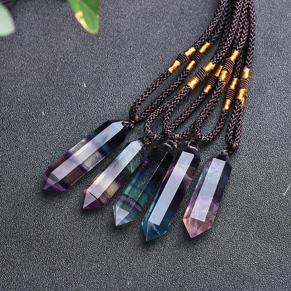 Rainbow Fluorite Pendant Necklace-Natural Gemstone Healing Balance Necklace