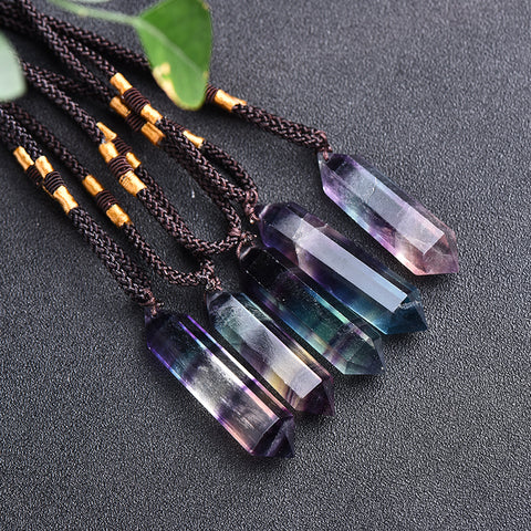 Rainbow Fluorite Pendant Necklace-Natural Gemstone Healing Balance Necklace