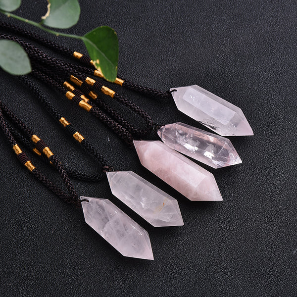 Raw Rose Quartz Pendant Necklace-Natural Gemstone Healing Balancing Necklace