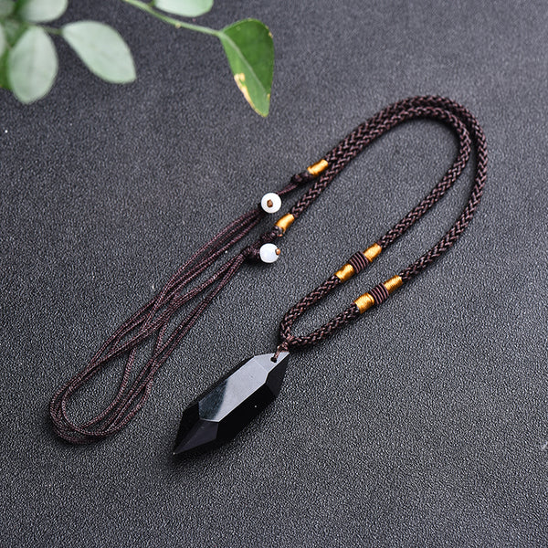Raw Black Obsidian Pendant Necklace-Natural Stone Healing Balancing Necklace