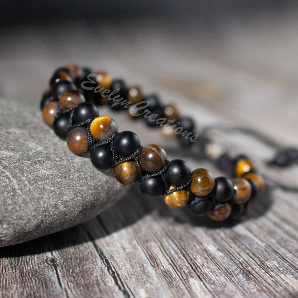 Matte Tiger's Eye Black Onyx Stone Healing Bracelet