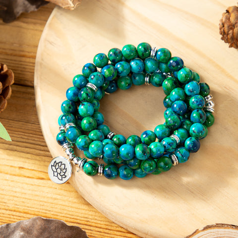 Chrysocolla Stone 108 Beads Mala Healing Bracelet Balance Meditation Bracelet
