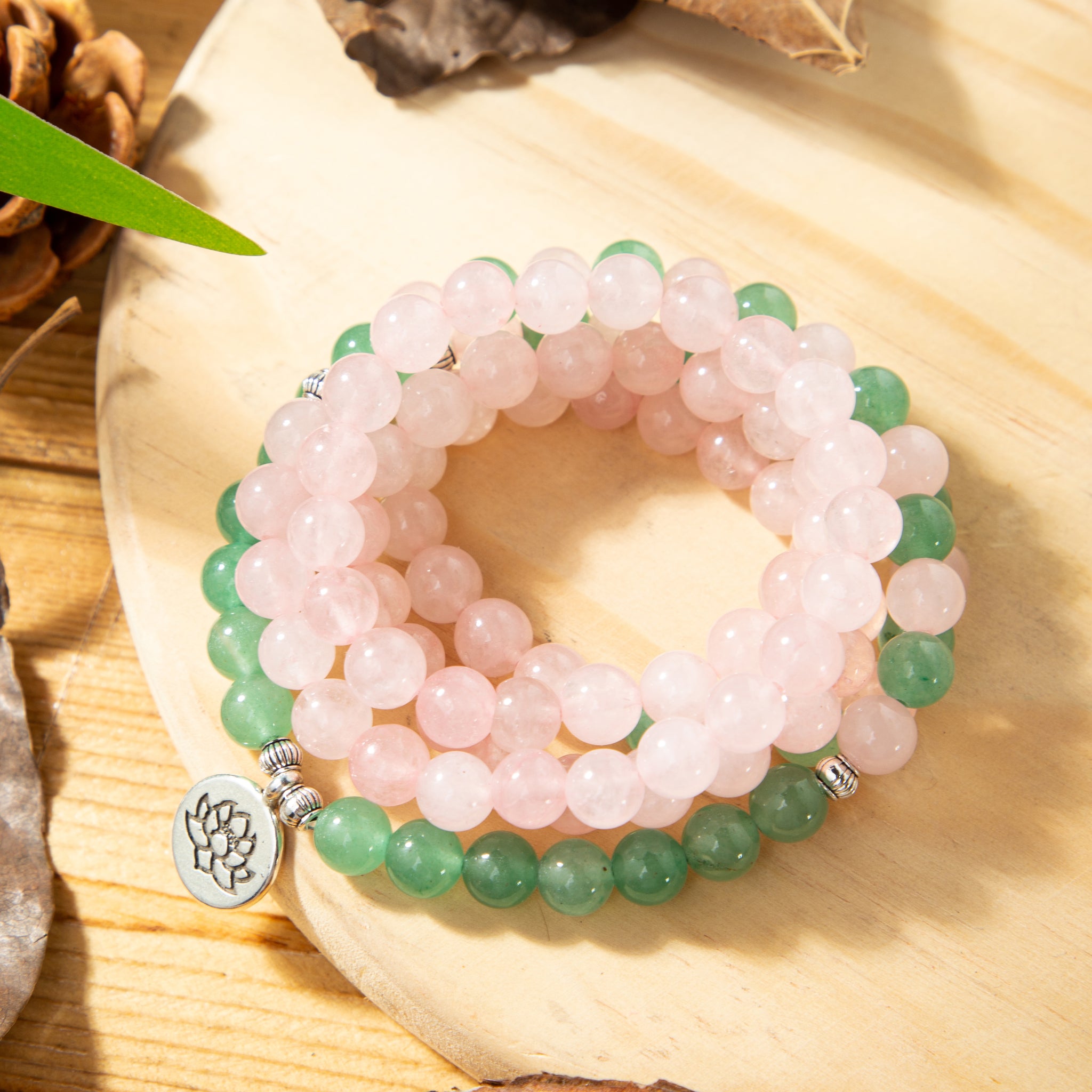 108 Beads Mala Rose Quartz Green Aventurine Healing Stone Bracelet Nec –  EvelynCreations