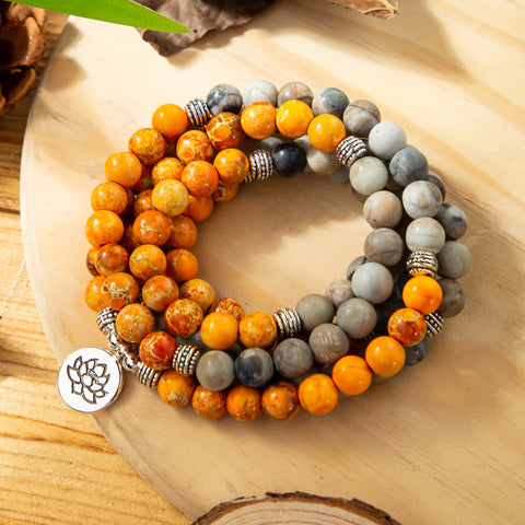 108 Matte Mala Prayer Beads Jasper & Imperial Orange Stone Healing Necklace Stone